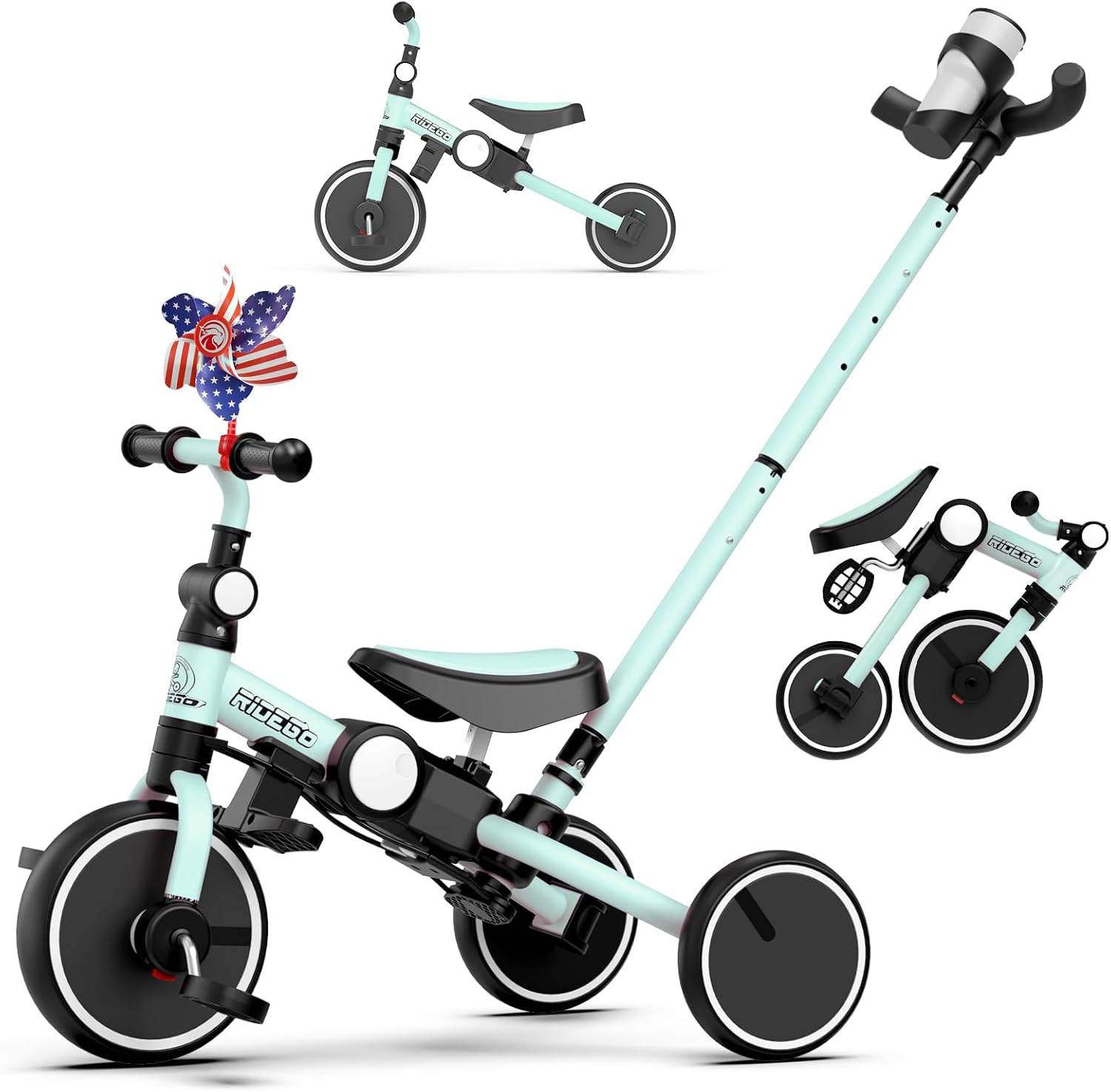 Ridego 5-in-1 Foldable Toddler Tricycle with Push Handle