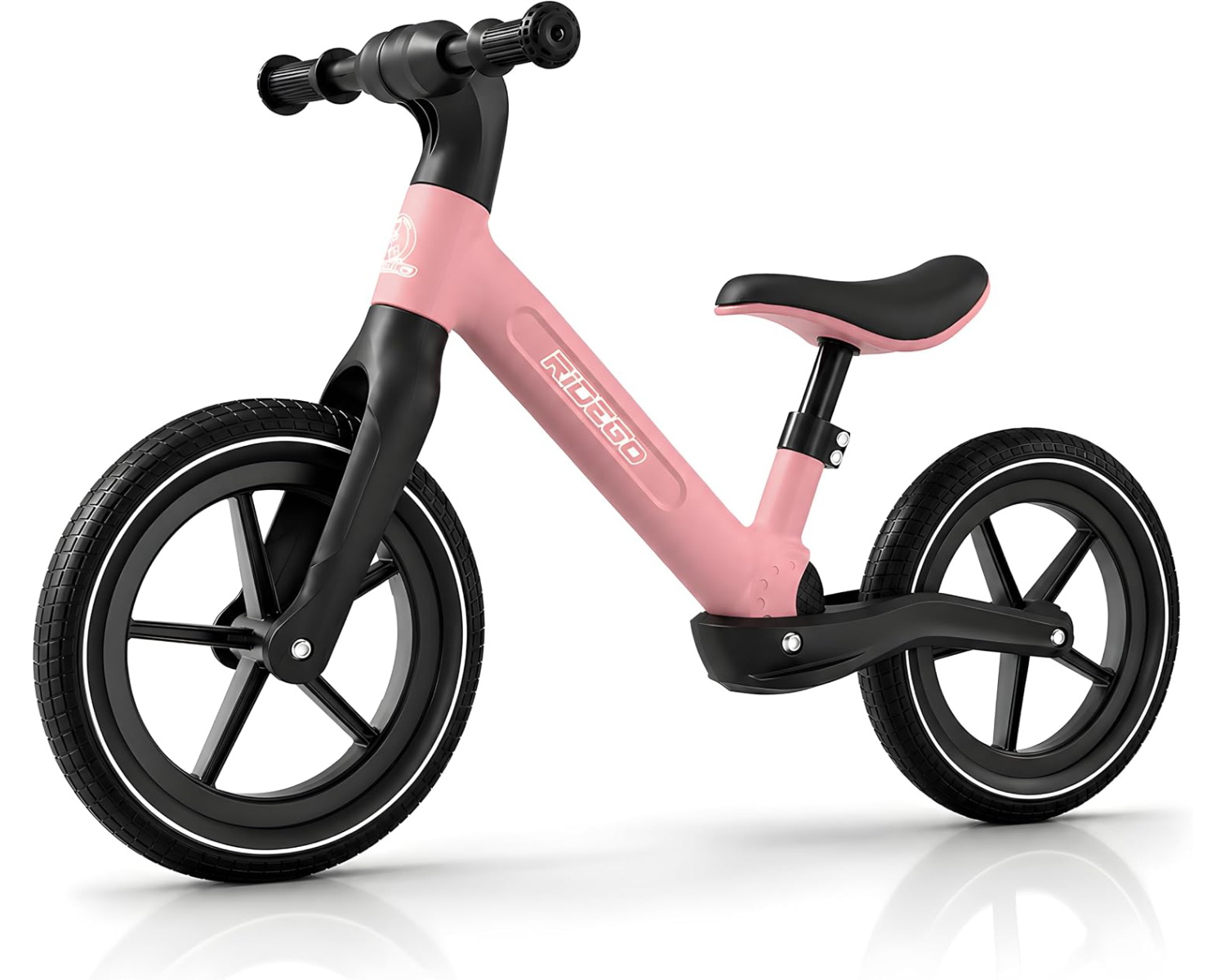 Ridego 14 inch pink balance bike for kids ages 3-6 with inflatable rubber tires and adjustable seat