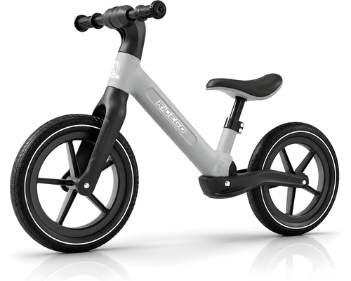 Ridego 14 inch black balance bike for kids ages 3-6 with inflatable rubber tires and adjustable seat